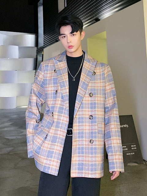 Blazer suelto de manga larga a cuadros