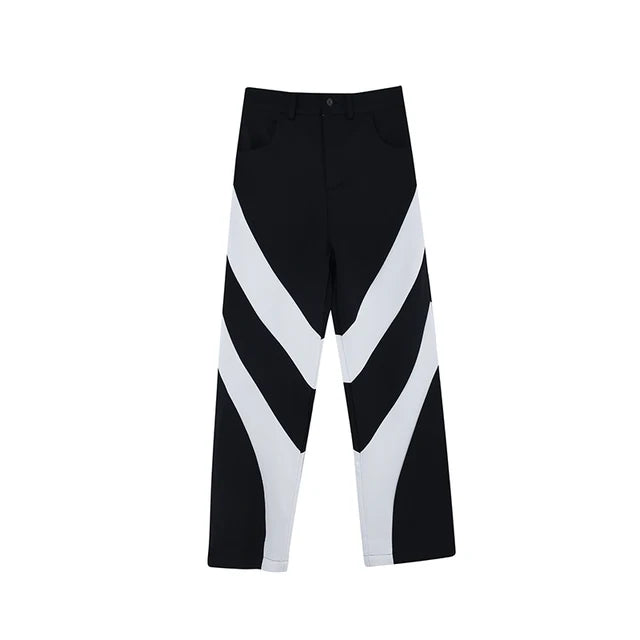 Black White Patchwork Contrast Casual Pants