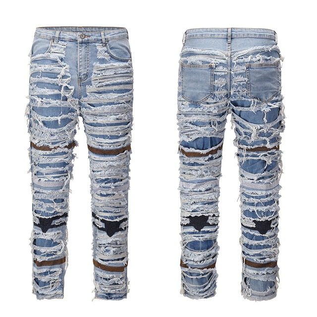 Retro Hole Ripped Patchwork Jeans