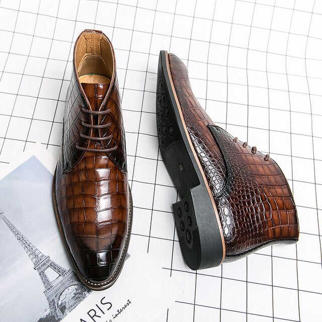 Bottes en cuir à motif crocodile vintage