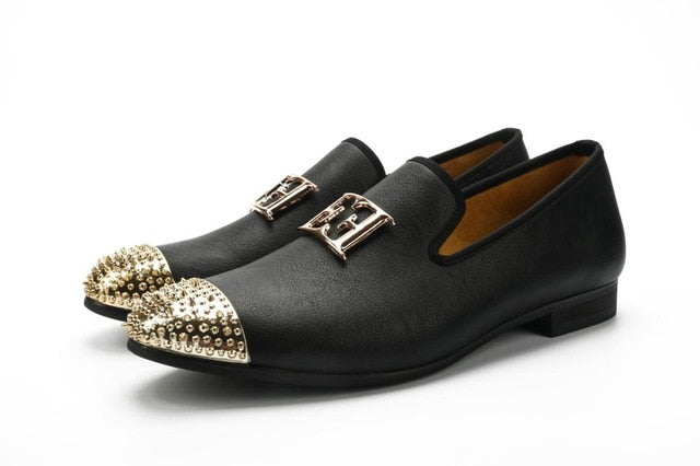 Double E Metal Rivets Cap Toe Style Loafers