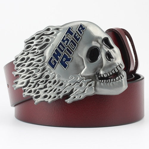 Rock Metal Skull Head Buckle Leather Belt