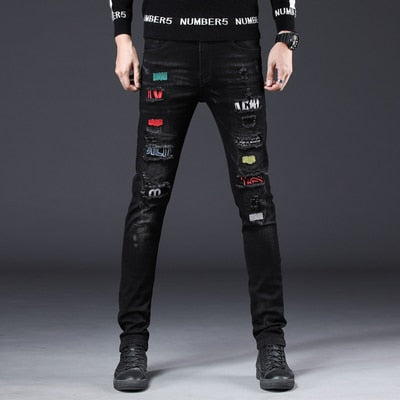 Paint Splatter Prints Men Ripped Effect Jeans