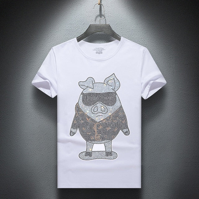 Gangster Pig Rhinestones Decorated T-Shirt