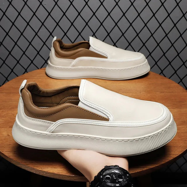 Mixed Colors Leather Slip-On Sneakers