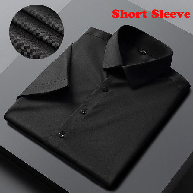 Solid Polyester Turn-Down Collar Men's Shirt