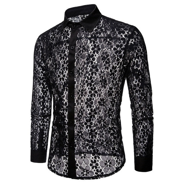 Flower Patchwork Embroidery Transparent Long Sleeve Shirt