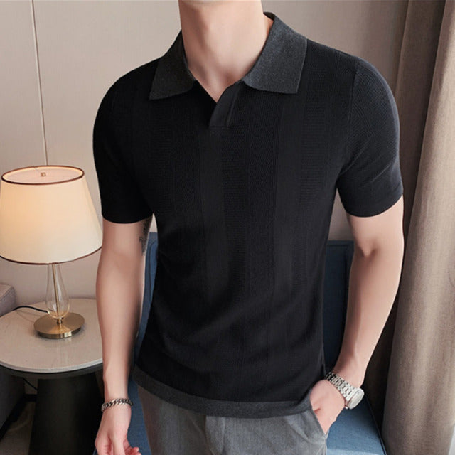 Striped Knitted Viscose Polo Shirt