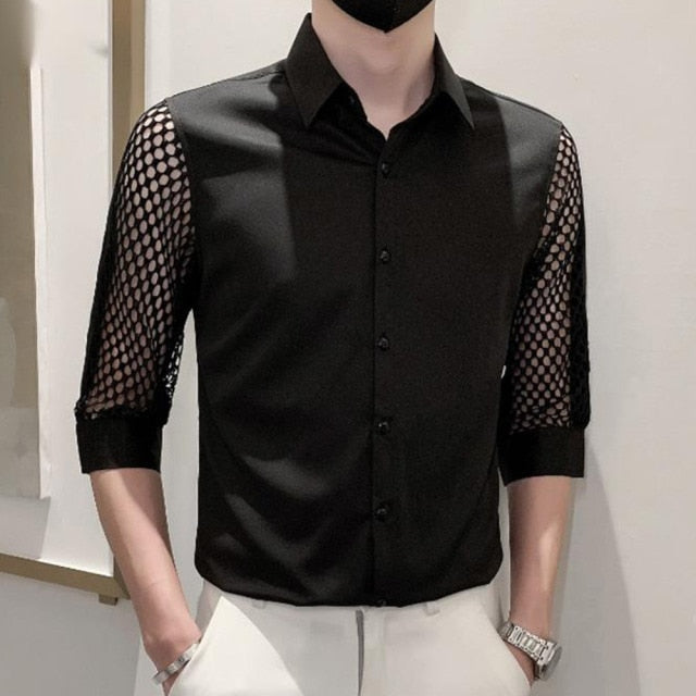 Camisa de algodón de media manga ahuecada