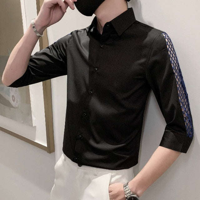 Chemise en coton à demi-manches évidées