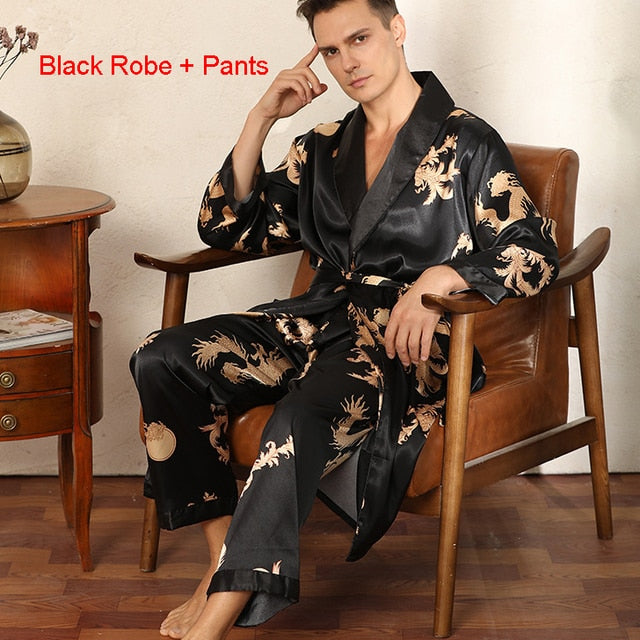 Dragon Pattern Satin Pajamas Robe