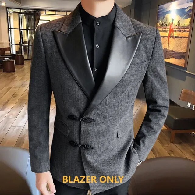 Solid Spliced Collar Polyester Blazer