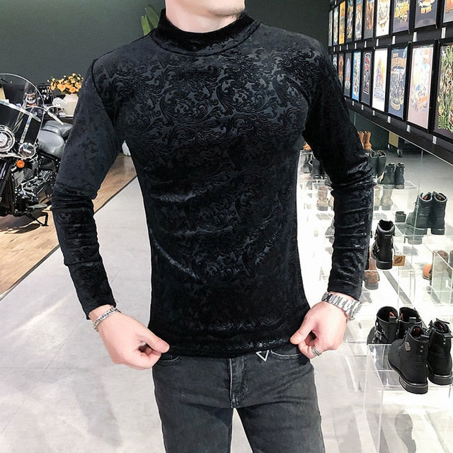 Camiseta de cuello alto de manga larga con estampado floral invisible