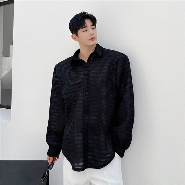 Oversized Mesh Monocolor Long Sleeve Shirt