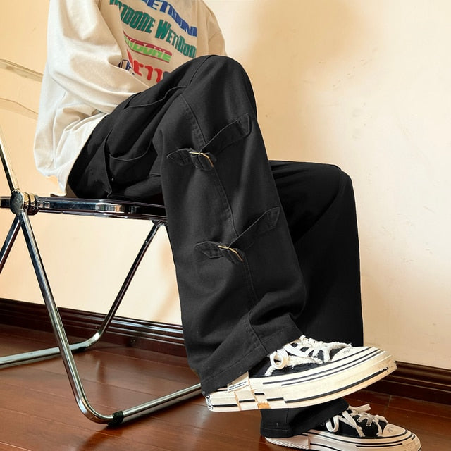 Street Buckle Side Baggy Jeans