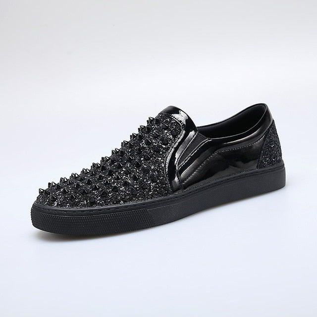 Mocasines Black Diamond Rhinestones Spikes Casual Hombre Zapatos