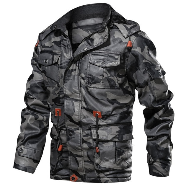 Camouflage Winter Fleece Thick Casual Men Hooded Jacket