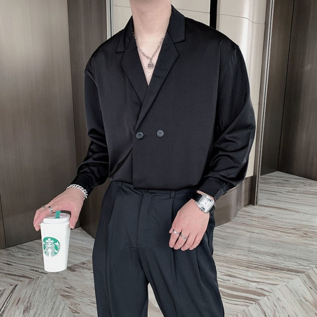 Solid Mono Color Double Breast Style Shirt