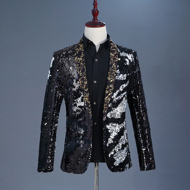 Paillettes brillantes avec col châle Tuxedo Men Stage Blazer