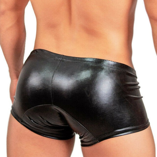 Sexy Solid Color PU Leather Men Brief