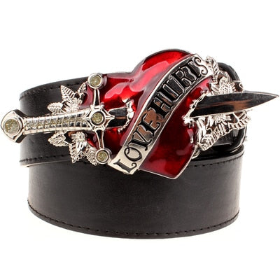 Metal Enameled Heart Men Biker Style Belt