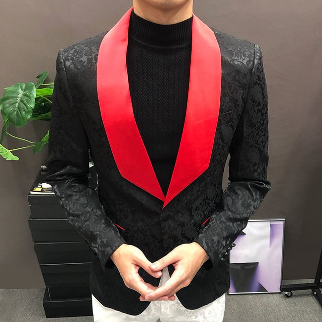 Blazer en polyester jacquard à contraste de couleur de luxe