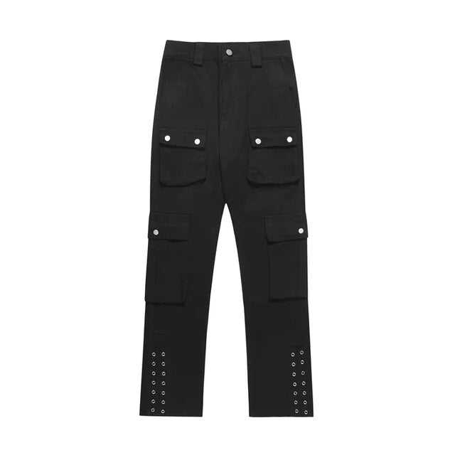 Button Holes Bottom Straight Cargo Pants