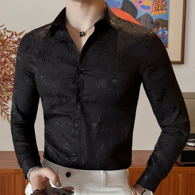 Luxury Vintage Jacquard Polyester Shirt