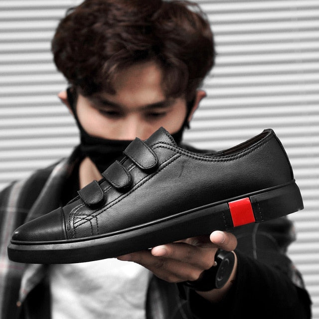 Casual Strap Paste Leather Flat Breathable Style Men Sneaker