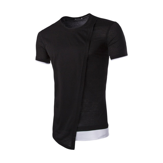 Oblique Double Layers Hip Hop Style Men Short Sleeves T Shirt