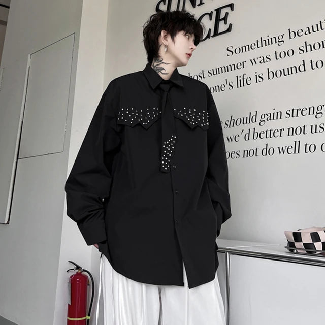 Niche Design Rivet Tie Decoration Loose Shirt