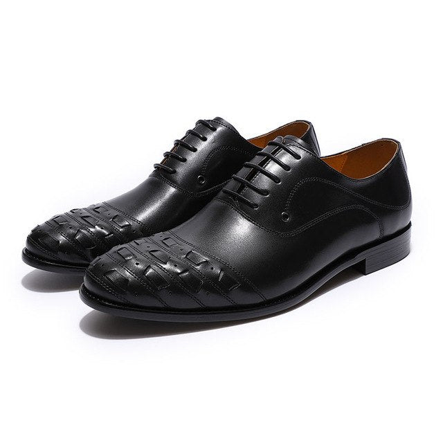 Plait and Hand Painted Pattern Round Toe Men Oxford Leather Shoes