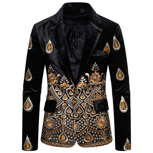 Velvet Fashion Embroidery Stage Dress Singer Costume Men Blazer