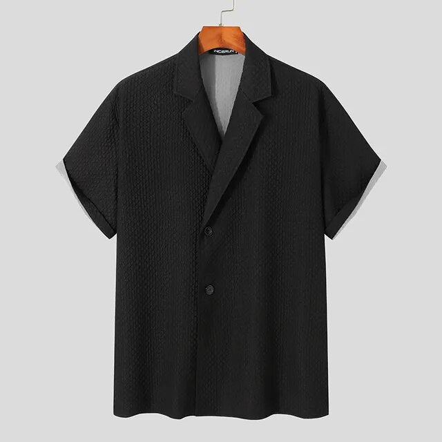 Geometric Subtle Patterned Notch Lapel Collar Shirt