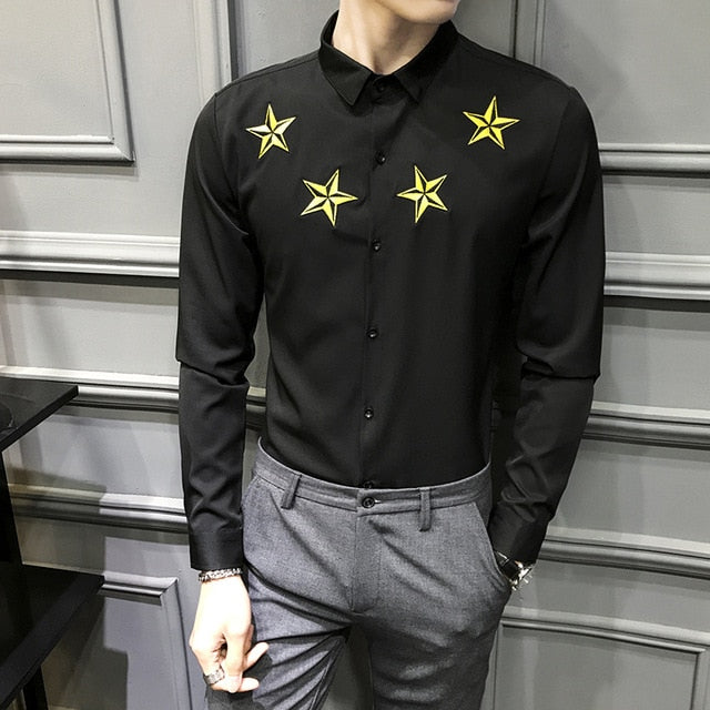 Men Casual Shirts Long Sleeve Simple Slim Fit