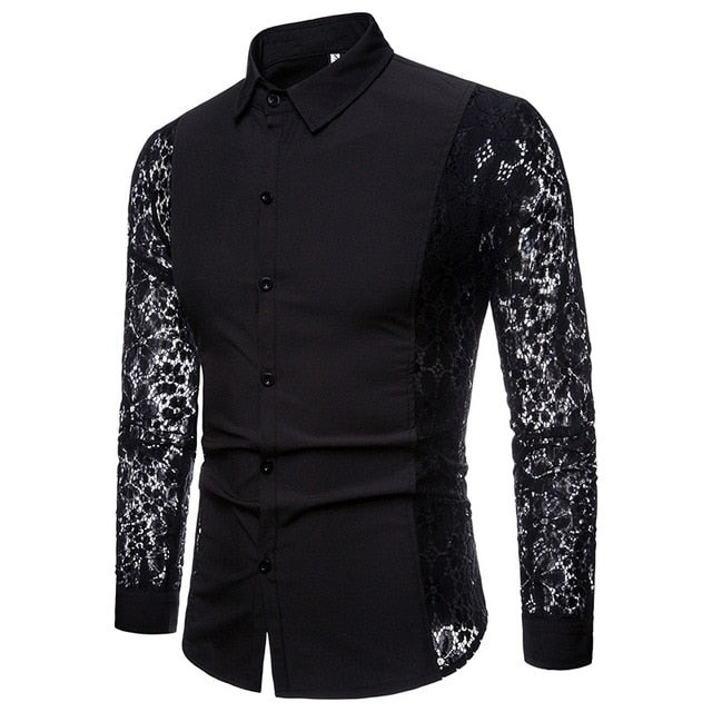 Flower Patchwork Embroidery Transparent Long Sleeve Shirt