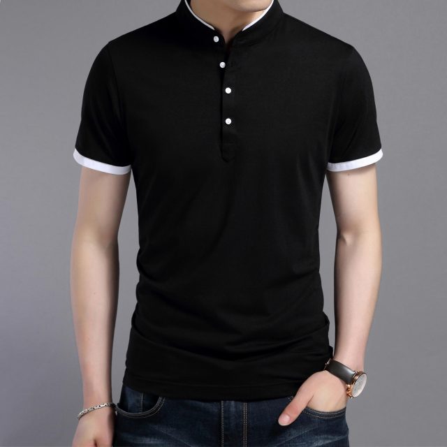 Layered Style Mandarin Stand Collared Polo Shirt