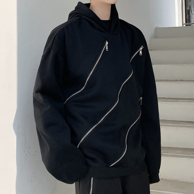 Estilo de cremallera diagonal triple Sudaderas con capucha