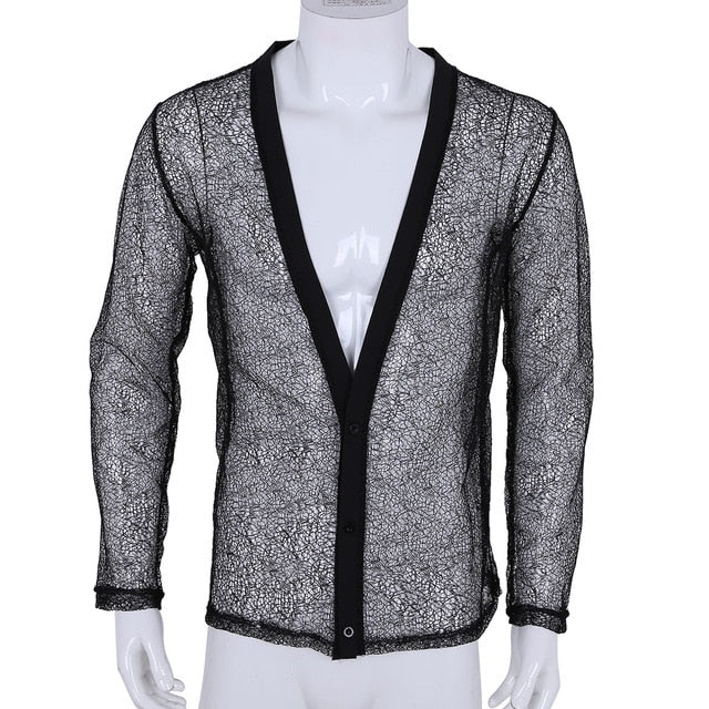 Voir à travers la chemise décontractée pour hommes en maille creuse solide