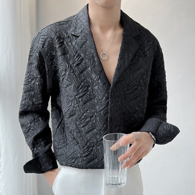 Notch Lapel Loose Long Sleeve Shirt