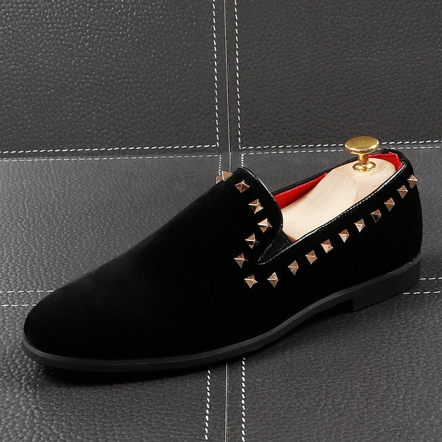 Casual Breathable Pointed Toe Slip on with Square Rivets Men Loafers