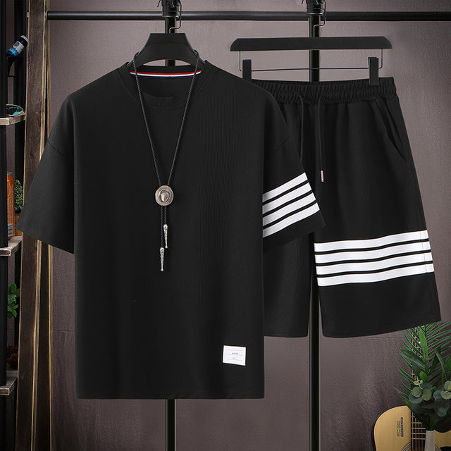 Ensemble court à rayures en polyester