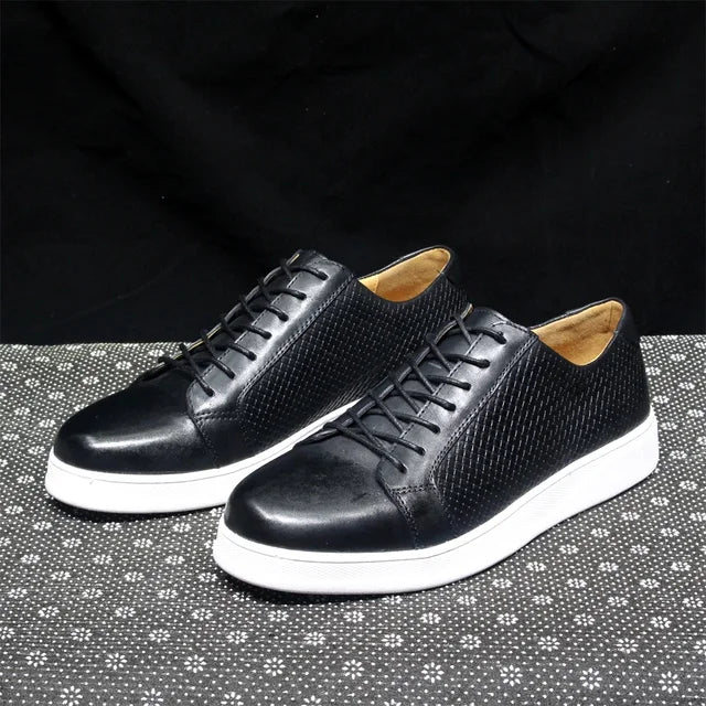 Genuine Leather Lace-Up Soft Sole Sneakers