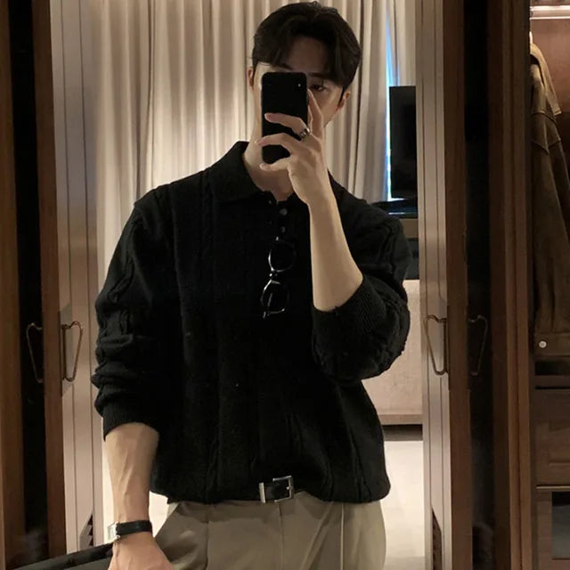 Knitting Turn-Down Collar Solid Pullover Sweater