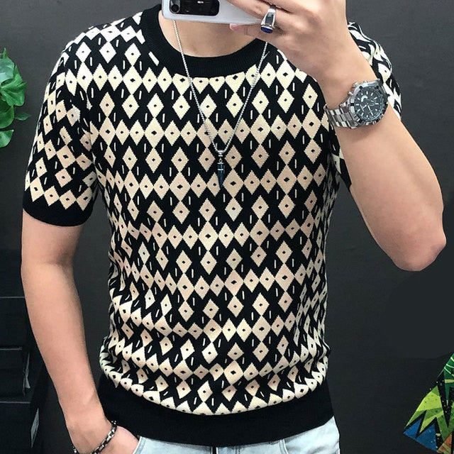Diamond Contrast Knit T-Shirt