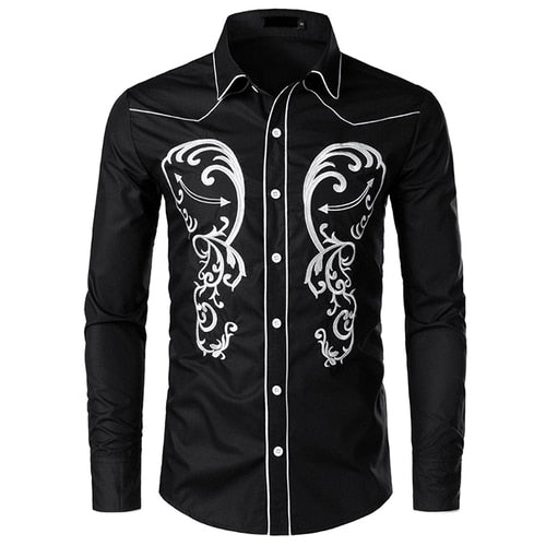 Casual Embroidered Western Style Men Long Sleeves Shirt