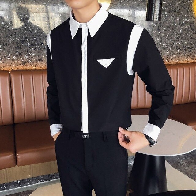 Two-tone Lines Decorated Long Sleeve Shirt