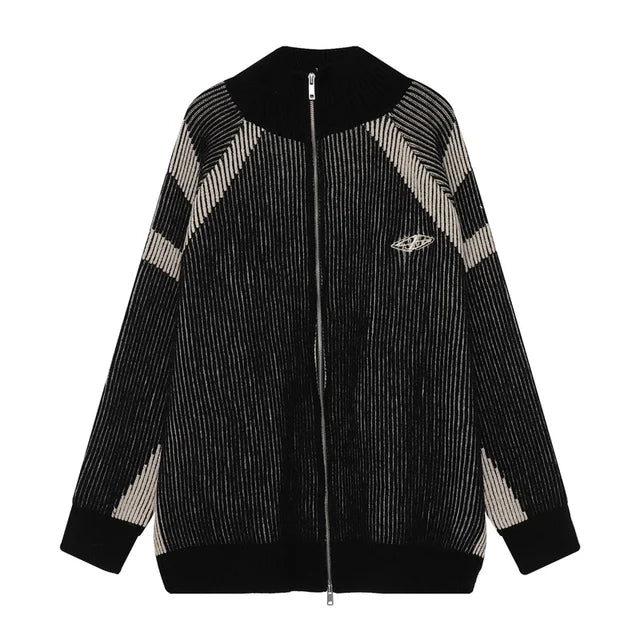 Streetwear Contrast Stripe Knitted Jacket