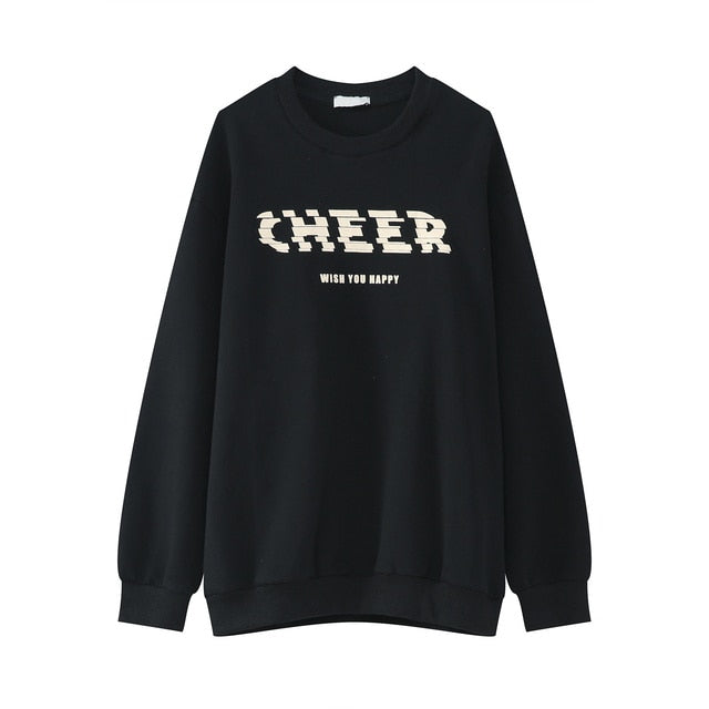 Letter Print Pattern Simple Long Sleeve Sweater