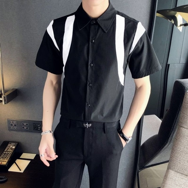 Simple Contrast Color Style Short-sleeve Shirt